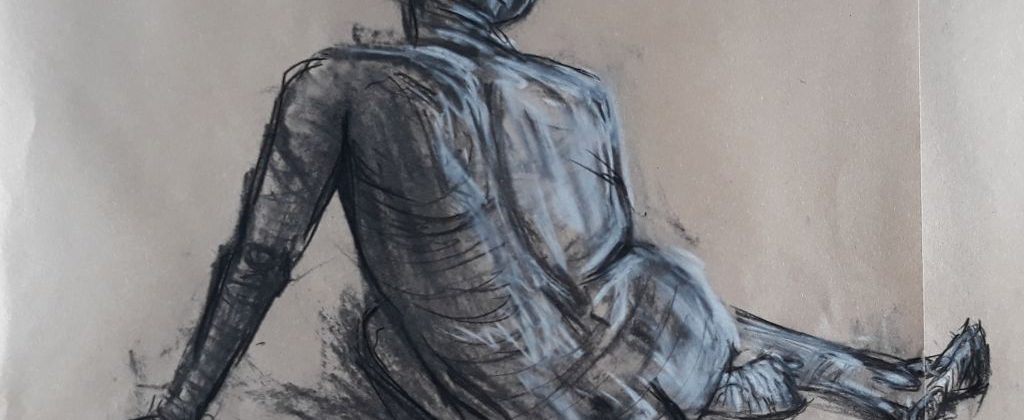 Mass figure, drawing with charcoal and chalk