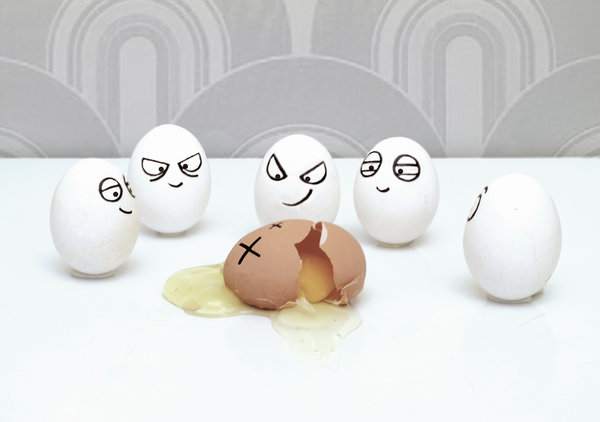 Gang of eggs bullying another egg