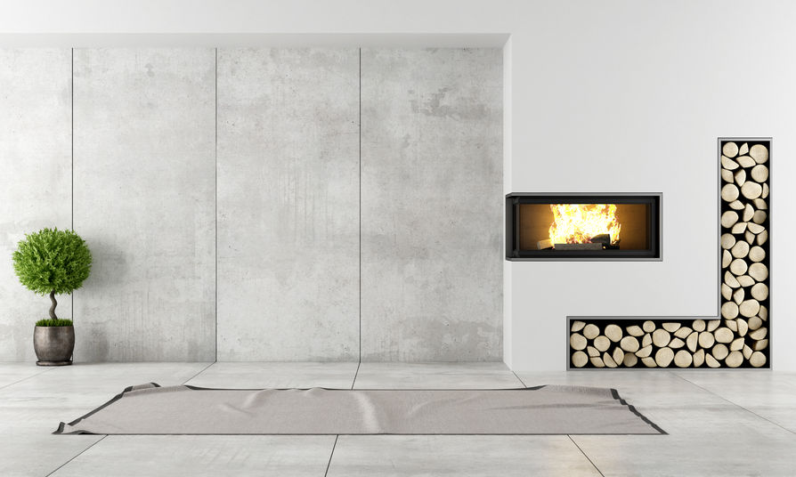 minimalist living room with fireplace without furniture